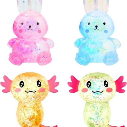 Stress Ball - 4PCS  Squeeze Sensory Axolotl Rabbits Toys, Axolotl Squishy Sugar Stress Ball Toys for Adults Kid, Glitter Salamander Rabbits Gift for Party Birthday Christmas